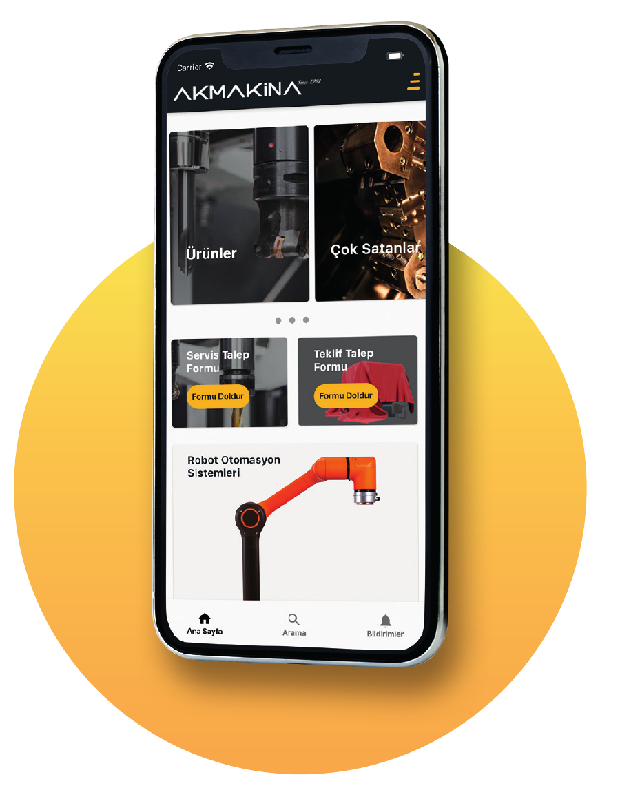 Ak Makina mobil uygulamasının telefon ekranı